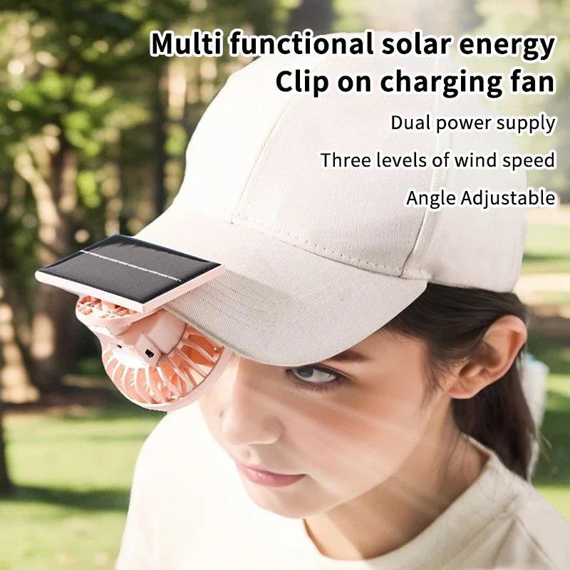 Portable Mini Hand Clip Fan USB Rechargeable Solar Powered Fan For Outdoor Hiking Camping Clip On Ai