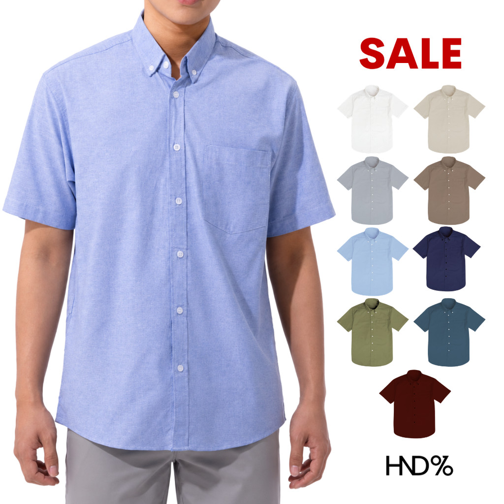 HND% Clearance [M-6XL] เสื้อเชิ้ตคอปก แขนสั้น ผ้า OXFORD 10 สี รุ่น GINZA เสื้อเชิ้ตผู้ชายแขนสั้น สีขาว สีดำ