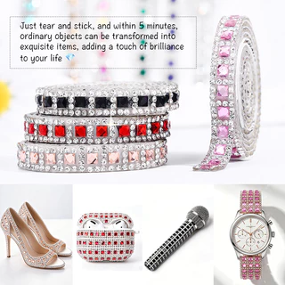Self กาว Rhinestone Strip คริสตัลเพชร Trim เทป Glitter Bling สติกเกอร์ริบบิ้นสําหรับเสื้อผ้ากระเป๋ารองเท้า DIY ตกแต่งหัตถกรรมอุปกรณ์เสริม