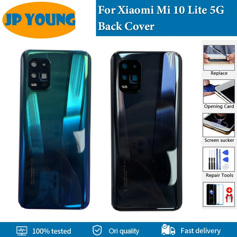 AAA + คุณภาพกระจกด้านหลังสําหรับ Xiaomi Mi 10 Lite 5G ฝาหลังแบตเตอรี่แผงด้านหลังกรณีประตูสําหรับ Mi10 Lite M2002J9G Repalce