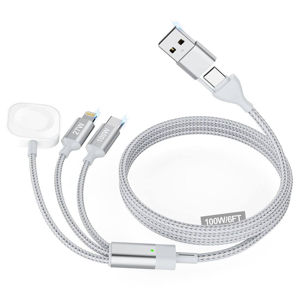 สายชาร์จ iPhone และ Apple Watch 100W Fast CHARGING USB C Multi สายชาร์จ 6FT iPhone 17 iwatch Cahrger