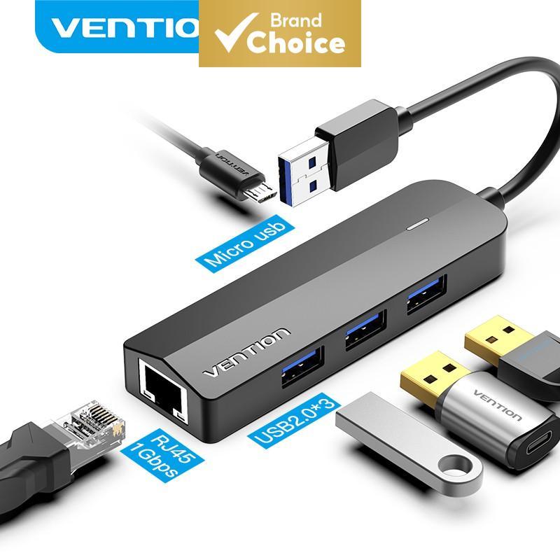 Vention ฮับ USB 2.0 4 พอร์ต อะแดปเตอร์ Ethernet Gigabit RJ45 พร้อมตัวแปลง VGA เป็น Type C สําหรับแล็ปท็อปและพีซี