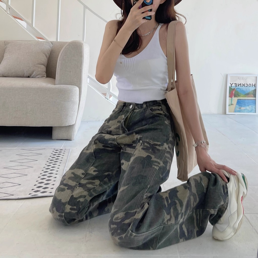 Cleanfit Street Wear Overalls Logging กางเกงผู้ชายฤดูร้อน American High Street Camouflage กางเกงลําล