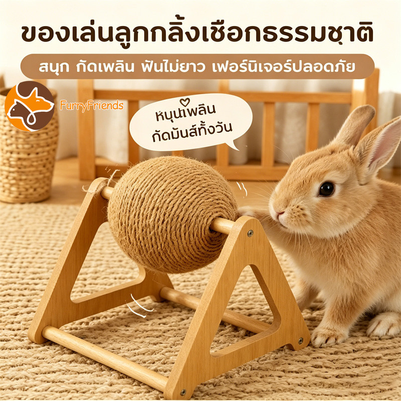 ของเล่นกระต่าย ของเล่นฟันกรามกระต่าย ของเล่นลูกบอลป่าน ติดตั้งง่าย ปลดปล่อยพลังงาน ทำความสะอาดฟัน