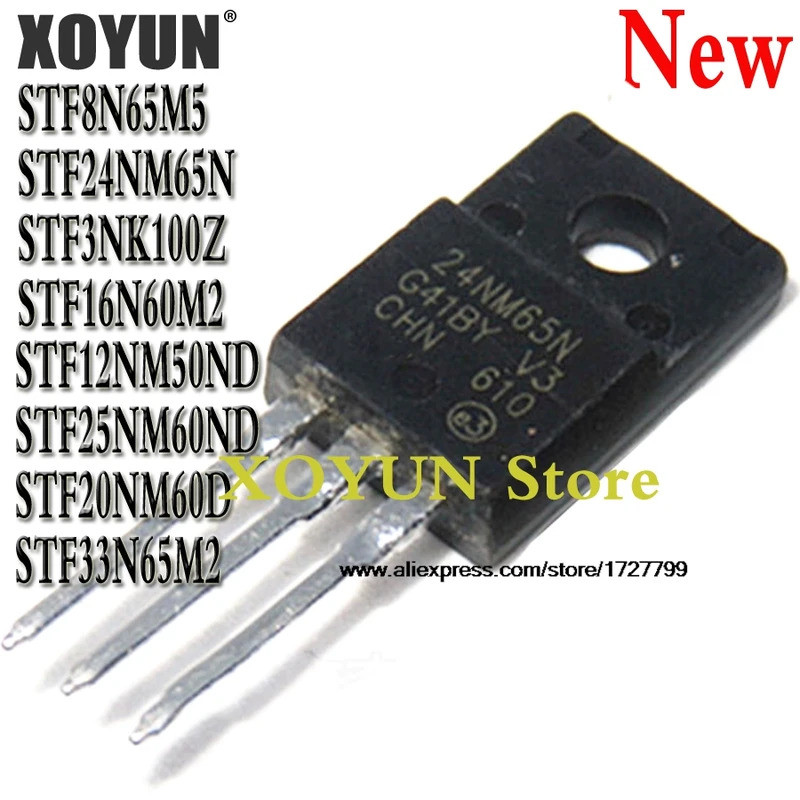 5pcs STF8N65M5 STF24NM65N STF3NK100Z STF16N60M2 STF12NM50ND STF25NM60ND STF20NM60D STF33N65N60N5M2N8