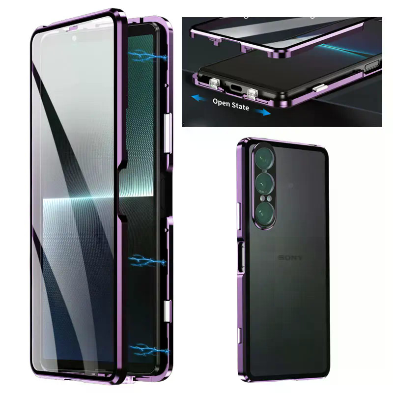 360 การดูดซับแม่เหล็กเคสโทรศัพท์สําหรับ Sony Xperia 1 V II สองด้าน Tempering แก้วกันชนโลหะสําหรับ Xp