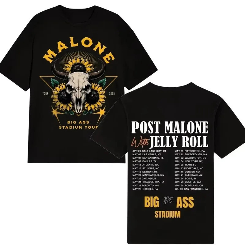 เสื้อยืดคอนเสิร์ต Big Ass Stadium Post Malone Tour 2026 Unisex สำหรับทั้งผู้ชายและผู้หญิง สตรีทแวร์ค