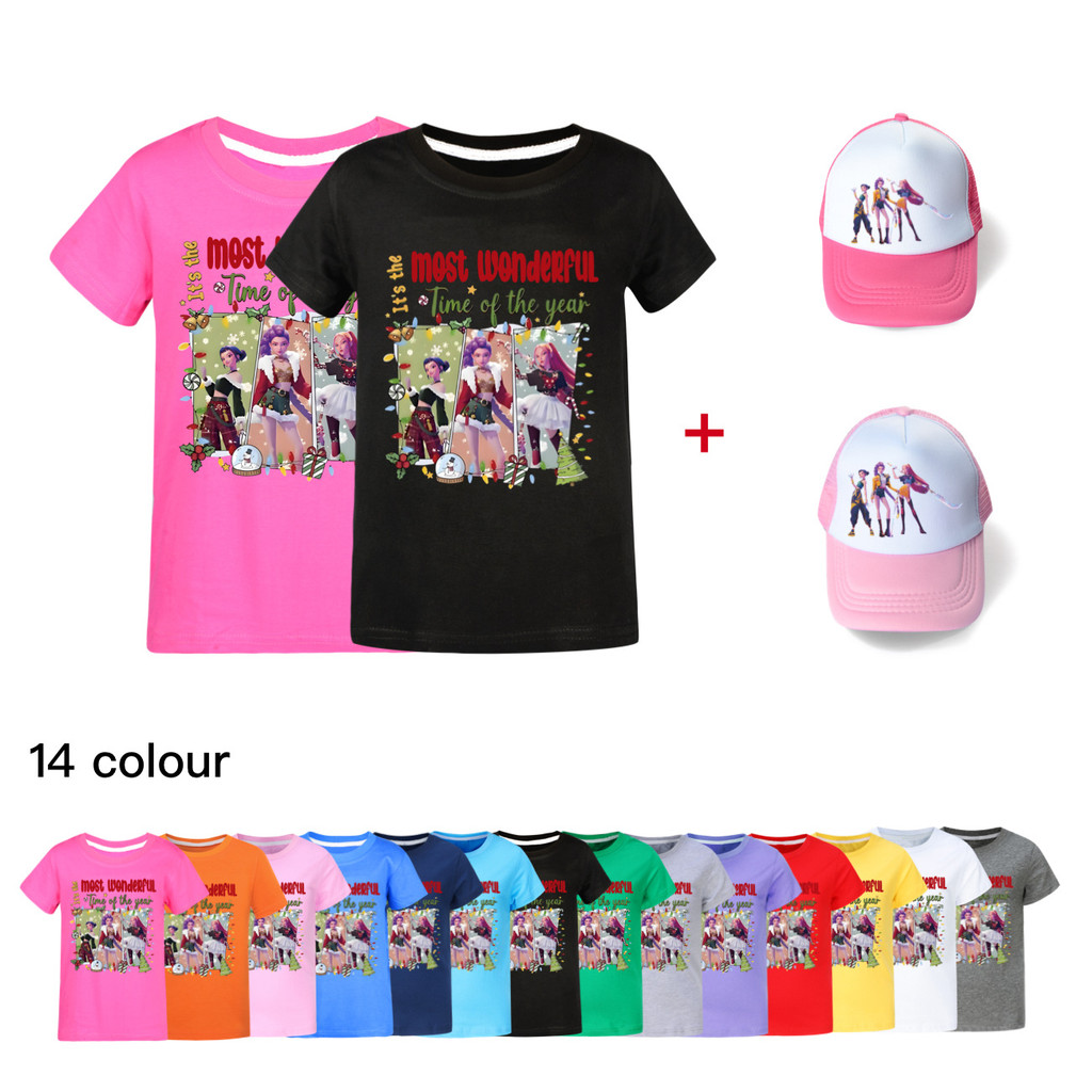 626 Christmas Kpop Witch Hunters เสื้อผ้าเด็กเสื้อยืดแขนสั้น + หมวก 5096COD 6Q32
