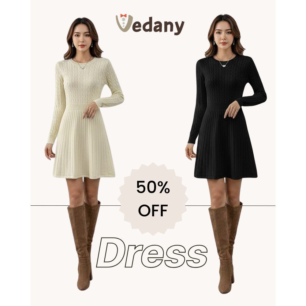 เดรสไหมพรมถักลาย Cable Knit ** มีหลายสี VDN-Knit M0669 – โปรปัง