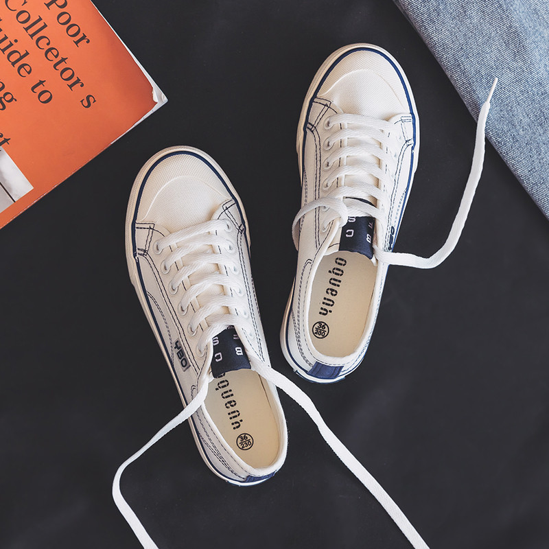 Slip-On รองเท้าขี้เกียจรองเท้าผ้าใบสีขาวรองเท้าผู้หญิงรองเท้าผ้าใบยุโรปอเมริกันอังกฤษแฟชั่นนักเรียน 