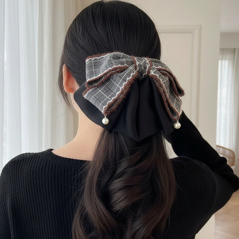 ย้อนยุคลายสก๊อตขนสัตว์โบว์ผมหางม้าหนีบแฟชั่นบุญฉลามคลิปอุปกรณ์ผมสําหรับผู้หญิง - รูปที่ 7