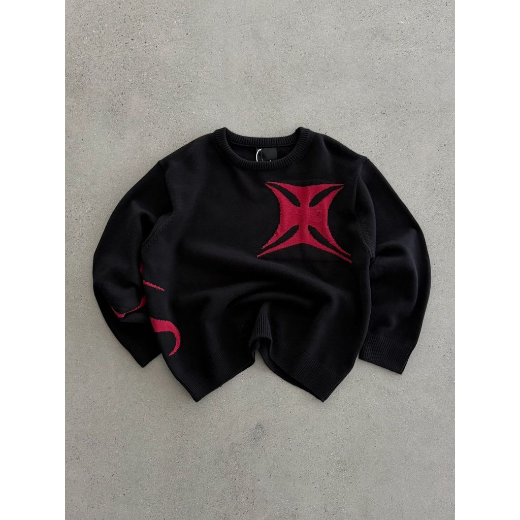 IJWA Hot Sale American High Street Rich Second Generation Red Cross Round Neck Loose Sweater Street 