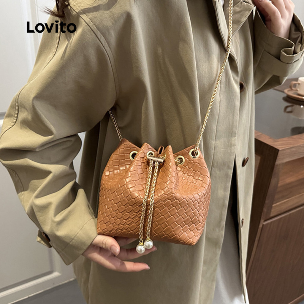 Lovito กระเป๋าสะพายไหล่ขนาดเล็กสําหรับผู้หญิง แบบหูรูดลําลอง LFA104105