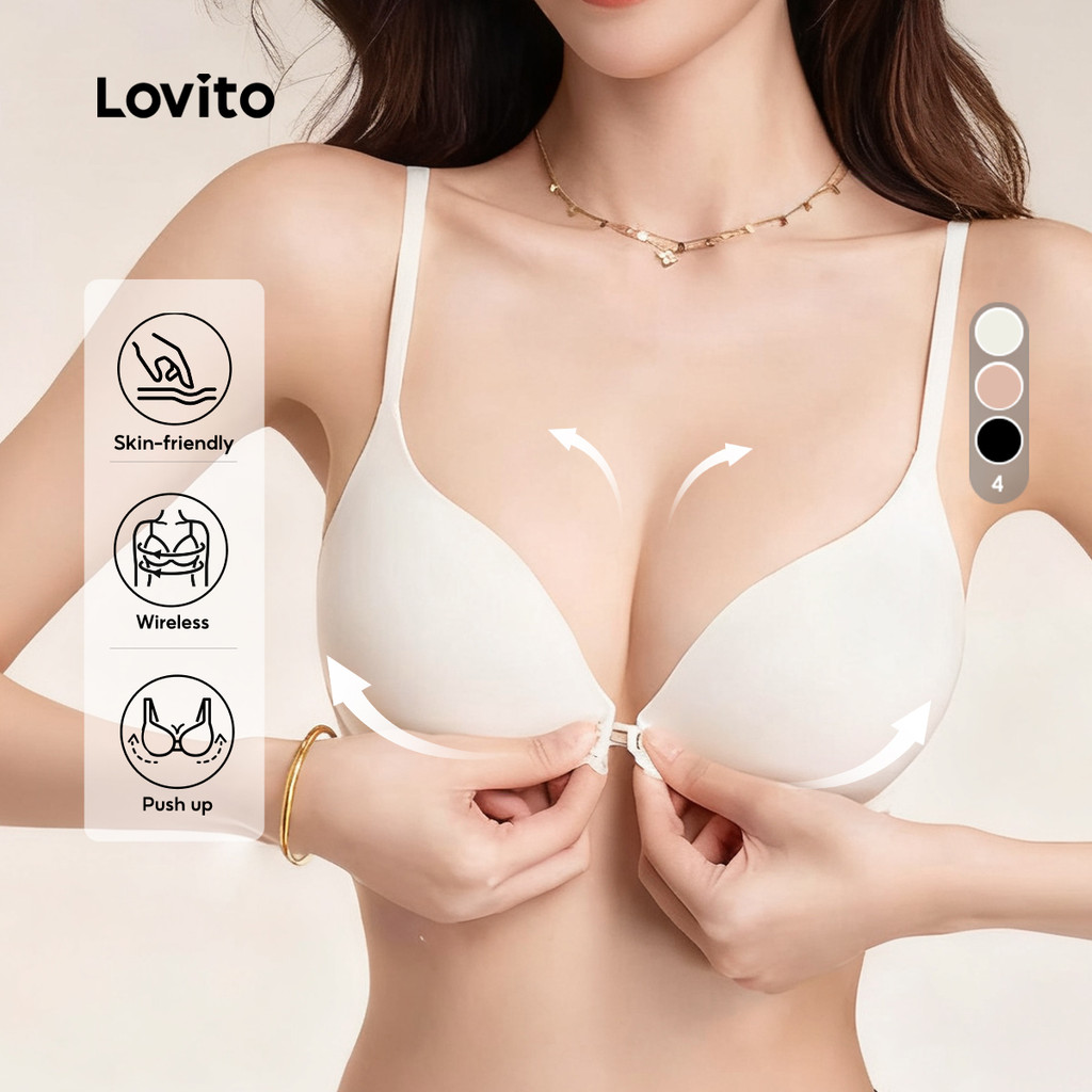 Lovito บราเลตต์ลําลองผิวสัมผัสเป็นมิตร ไม่มีโครง เสริมฟองน้ําสีน้ําตาล สําหรับผู้หญิง LNE126155