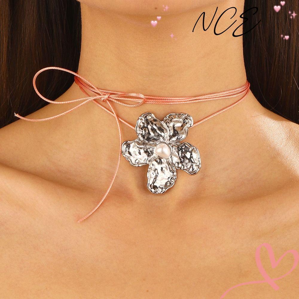 NCE สร้อยคอเชือกดอกไม้มุก, สร้อยคอดอกไม้สีทอง/เงิน, แฟชั่นโลหะผสมแฟชั่นเค้นคอผู้หญิง