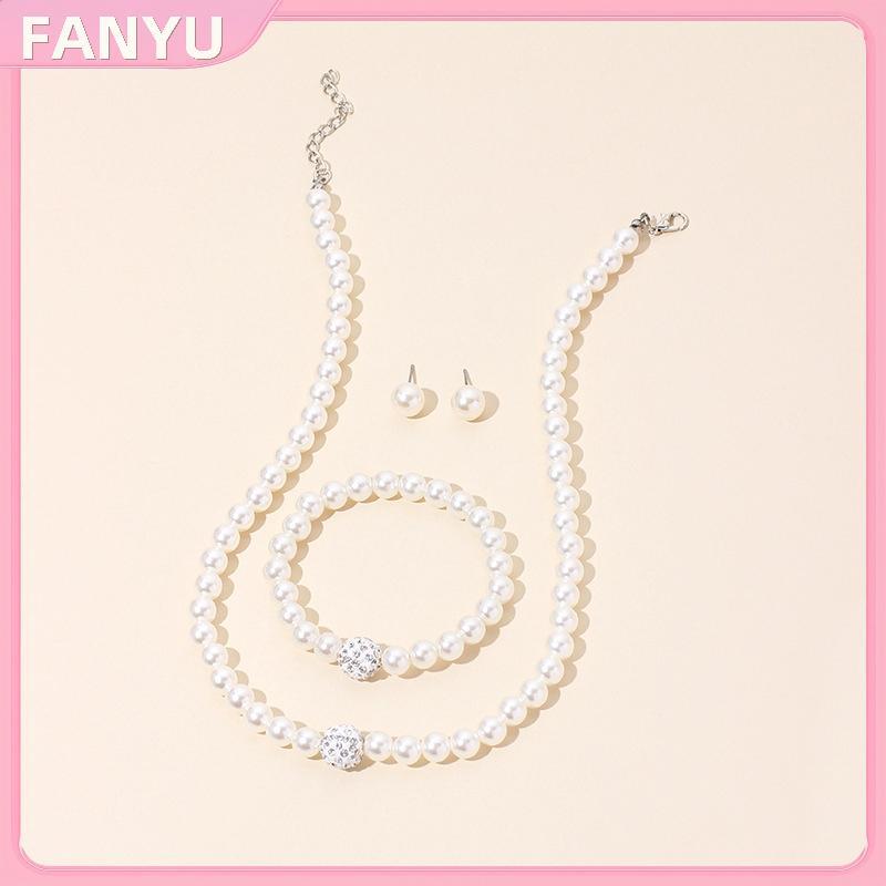 Sgl 4 ชิ้น/เซ็ต Vintage Simple Pearl สร้อยคอต่างหูชุดเครื่องประดับสําหรับผู้หญิงเจ้าสาว Elegant คริส