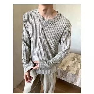 MR9 Henley Shirt T13 เสื้อยืดแขนยาว ผ้าไหมพรม เสื้อสเวดเตอร์ คอHenley วินเทจ