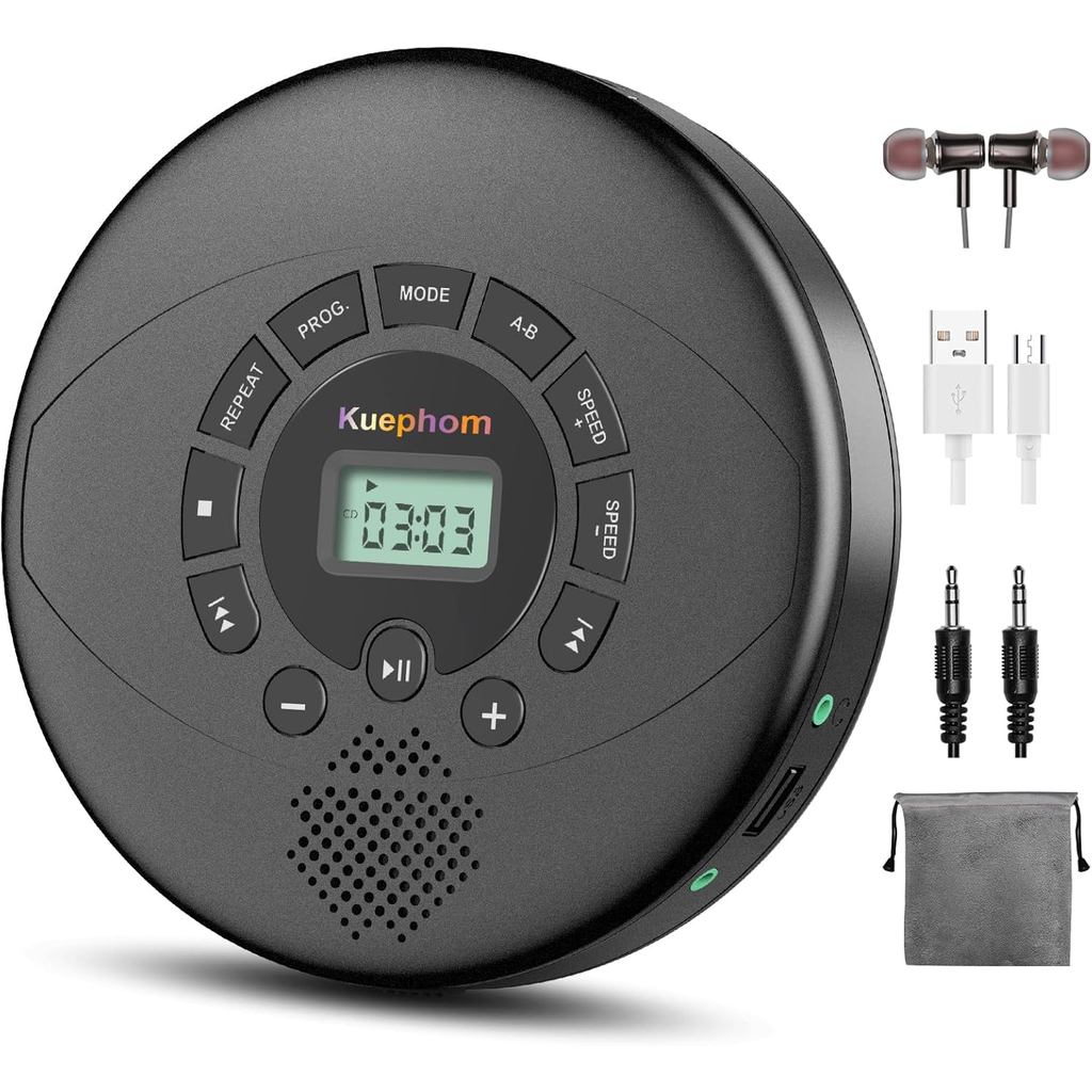 เครื่องเล่นซีดีพกพา,Discmanแบบชาร์จไฟได้,เครื่องเล่นซีดีWalkmanพร้อมลําโพง,หูฟัง,CD-R,MP3 USB playab