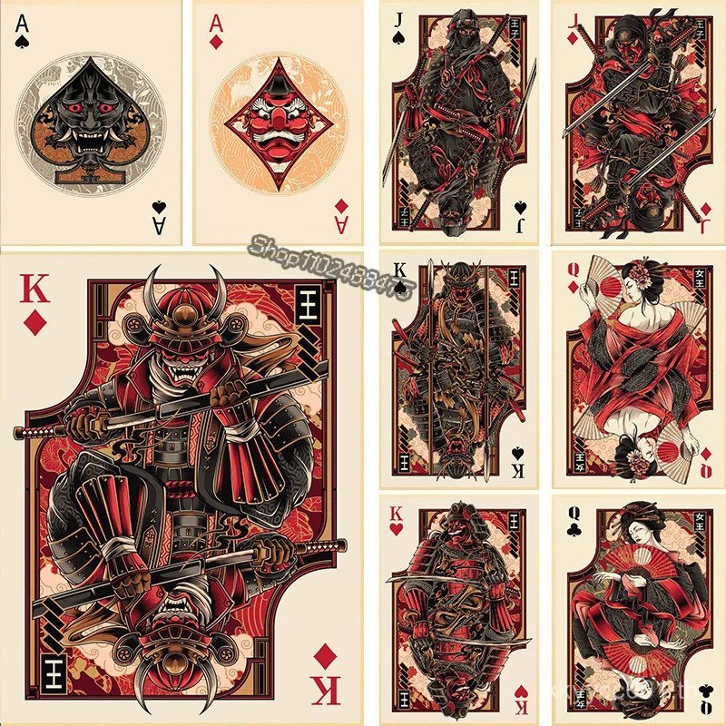 Vintage ญี่ปุ่น Ukiyo สไตล์ Ace Hearts King โป๊กเกอร์การ์ดโปสเตอร์พิมพ์ผ้าใบภาพวาด Wall Art สําหรับ 