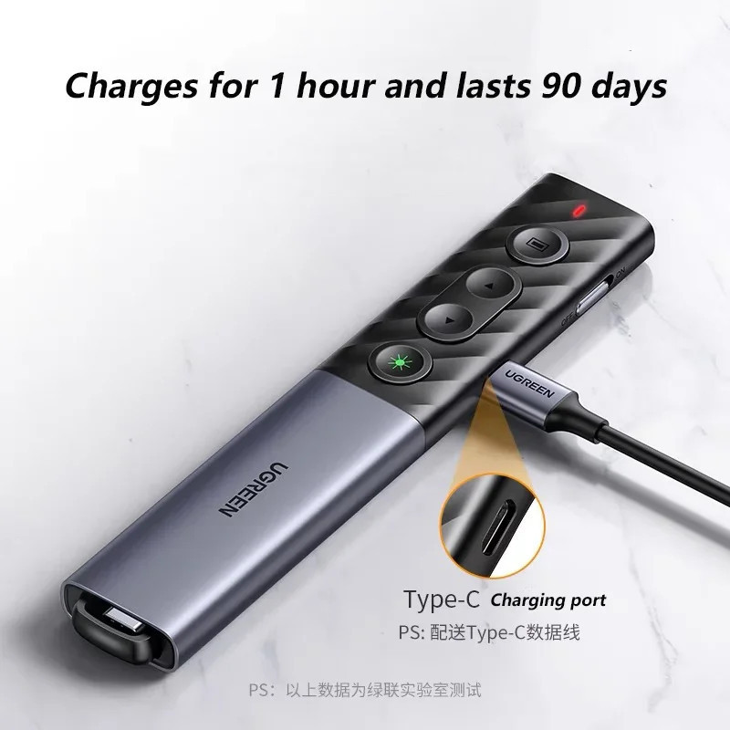 UGREEN Green Laser Pointer USB Type C Wireless Clicker สําหรับ PPT Powerpoint แบบชาร์จไฟได้ Pointer 