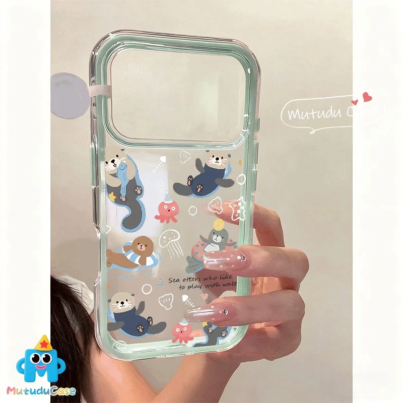 สำหรับ IPhone 16 17 15 Air 11 13 XR 12 14 Pro Max XS X Max 16 14 15 Plus เคส 2 in 1โปร่งใส ลายนากการ์ตูน น่ารัก สไตล์ฮิต