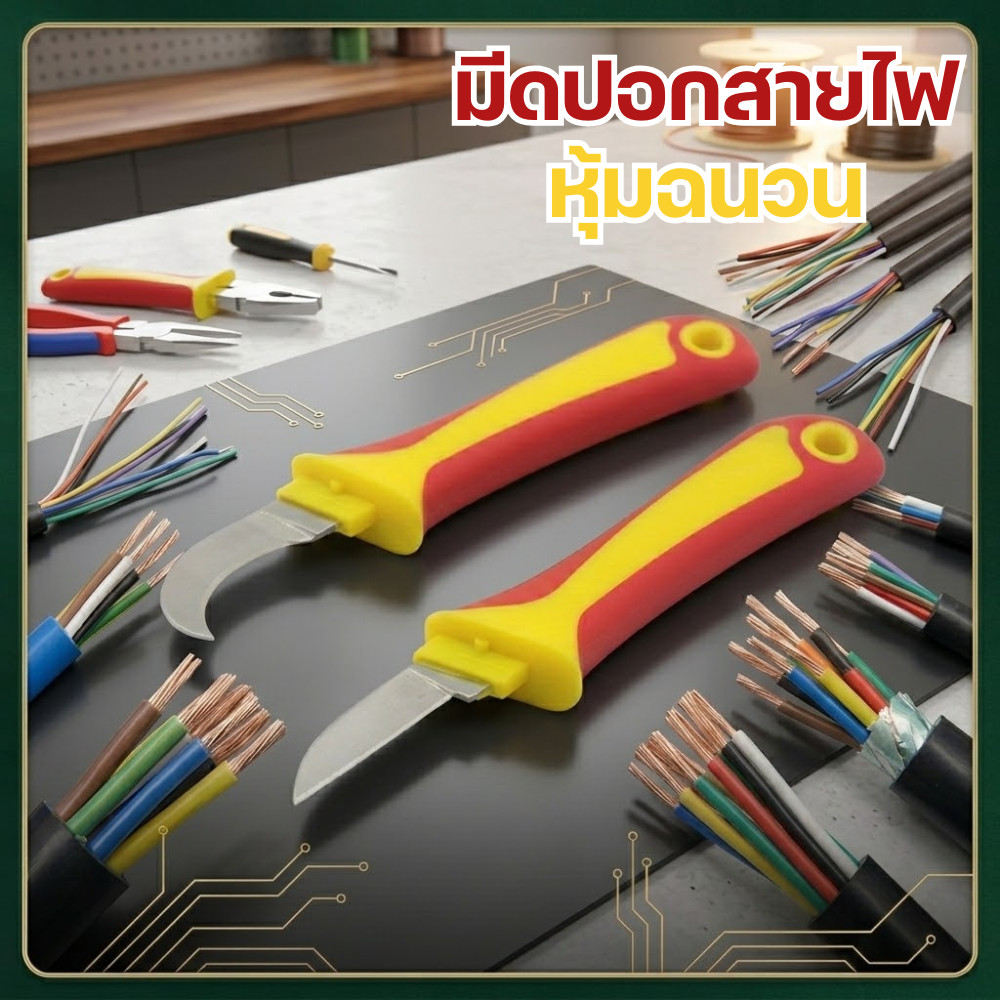 มีดปอกสายไฟหุ้มฉนวน มีดช่างไฟ ช่างไฟฟ้า ปอกสายเคเบิล ใบมีดตรงและโค้ง ด้ามจับกันลื่น ส่งจากไทย
