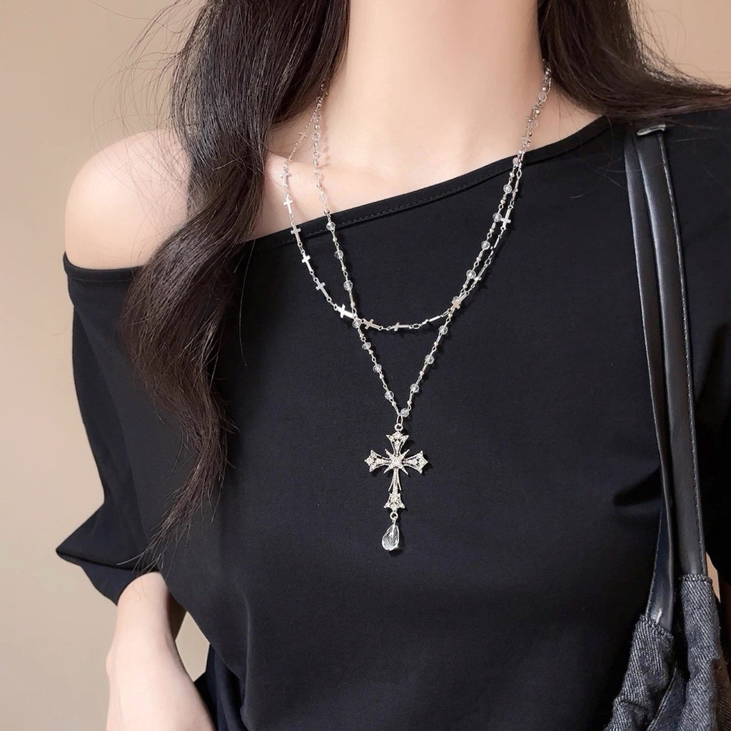 สร้อย จี้สร้อยคอ - Journal Collection- y2k สาวร้อนหลายชั้นลูกปัดสร้อยคอข้ามผู้หญิง Niche Gothic สาวร
