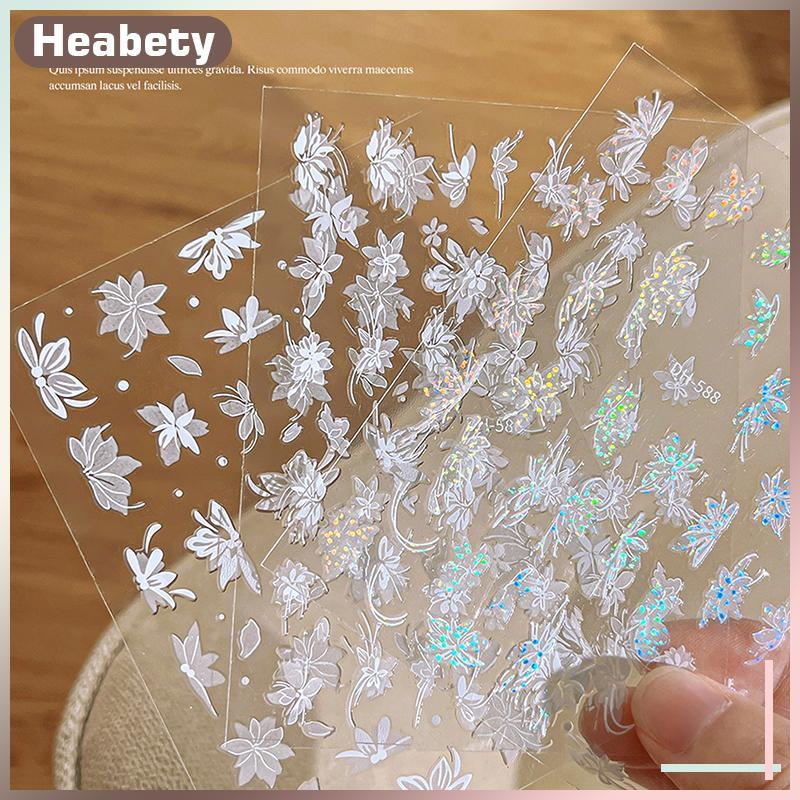 [ Heabety] White Magnolia Flower Hand Drawn Temperament Nail Stier Enhancement กาวตกแต่งรูปลอก [COD]