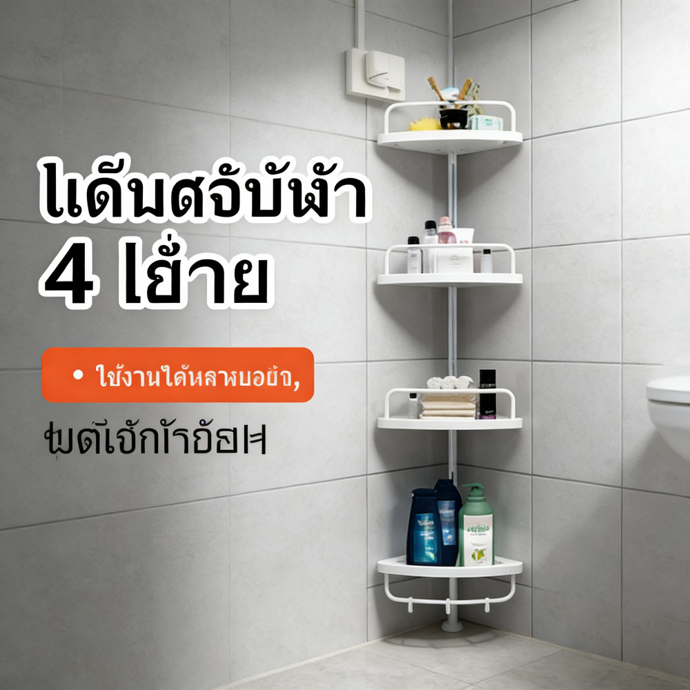 ห้องน้ำครัวปรับความสูงมุมชั้นวางโดยไม่ต้องเจาะ 4 ชั้น 1.20-3.20 เมตร