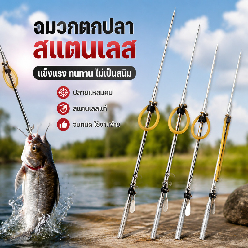 COD ฉมวกยิงปลาแบบหนังสติ๊ก ยิงง่ายแม่นยำ หัวส้อมเหล็กกล้าแบบหลายแฉก ดำน้ำจับปลาไหล กุ้งล็อบสเตอร์ พกพาสะดวก เกรดพรีเมียม