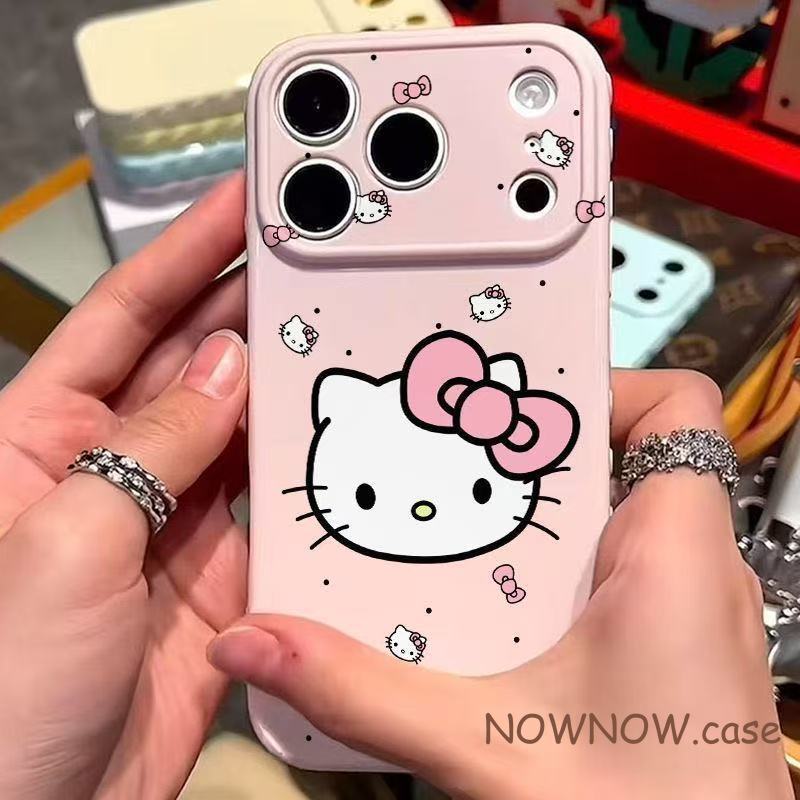 สําหรับ IPhone 17 16 15 14 plus 13 12 11 Pro Max 7 8 plus สีชมพูน่ารัก Kitty Cat Side Love คู่หน้าต่างขนาดใหญ่เคสโทรศัพท์ปกอ่อน