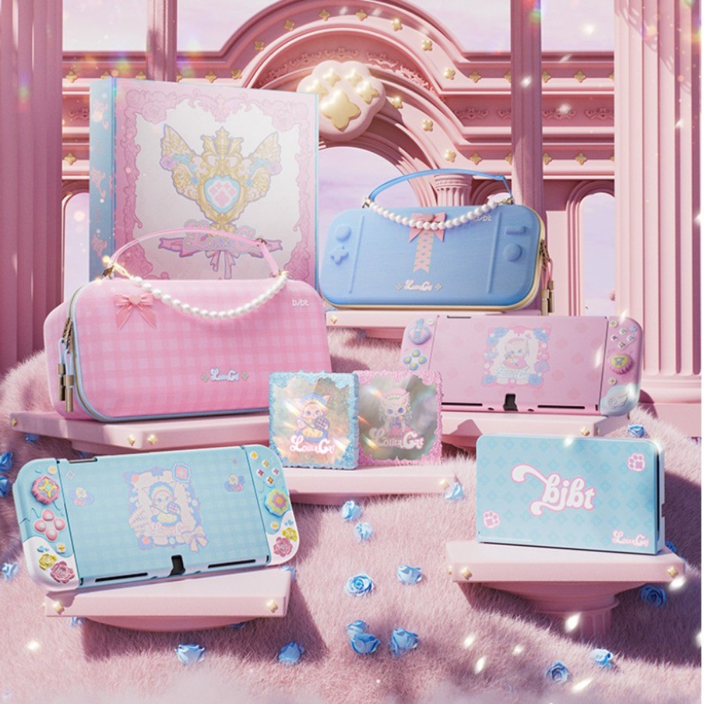 Kawaii Lolita Cat Themed อุปกรณ์เสริมสําหรับเล่นเกมสําหรับ Nintendo Switch 2 & 1 : เคสป้องกัน/ Thumb Grips/ เคสการ์ดเกม / กระเป๋าเก็บสําหรับ NS SWITCH OLED คอนโซล