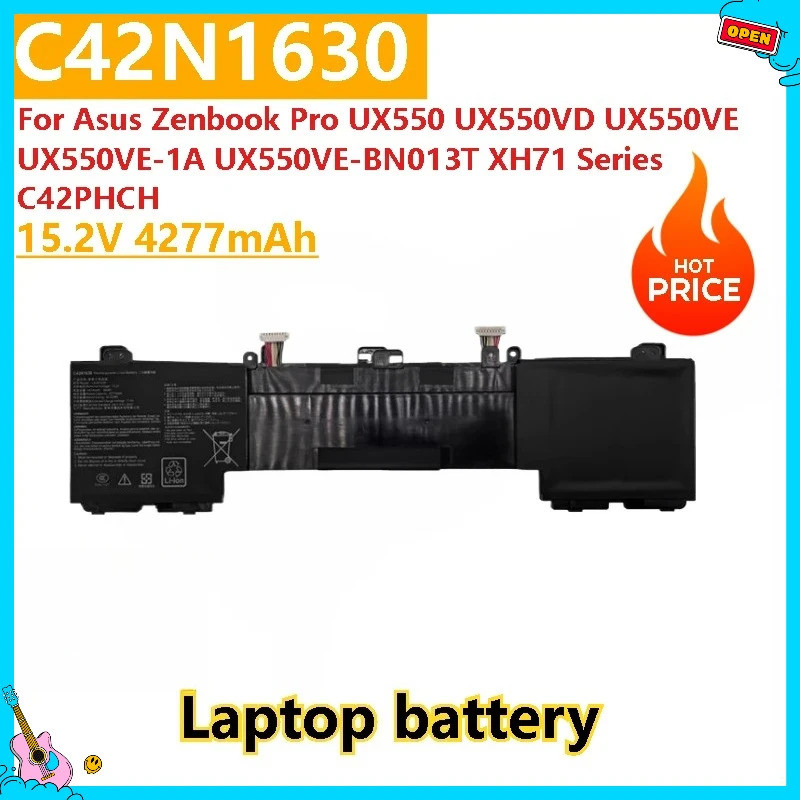 เปลี่ยนแบตเตอรี่แล็ปท็อป C42N1630 15.2V 4277mAh สําหรับ Asus Zenbook Pro UX550VE-1A /BN013T XH71 UX5