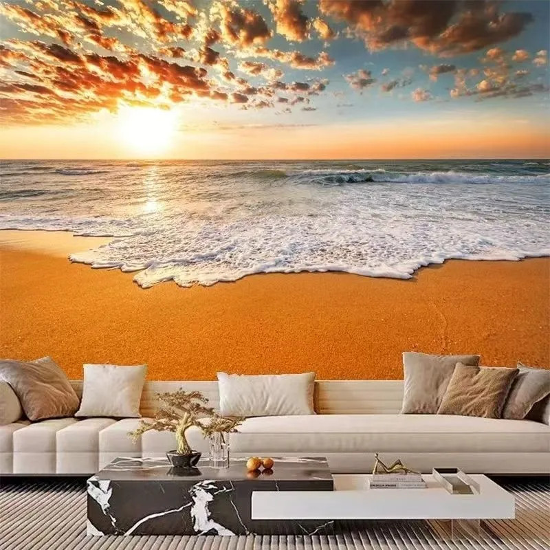 3D scenic sunset living room sofa bedroom wall cloth, bedroom background wall murals and new-style w