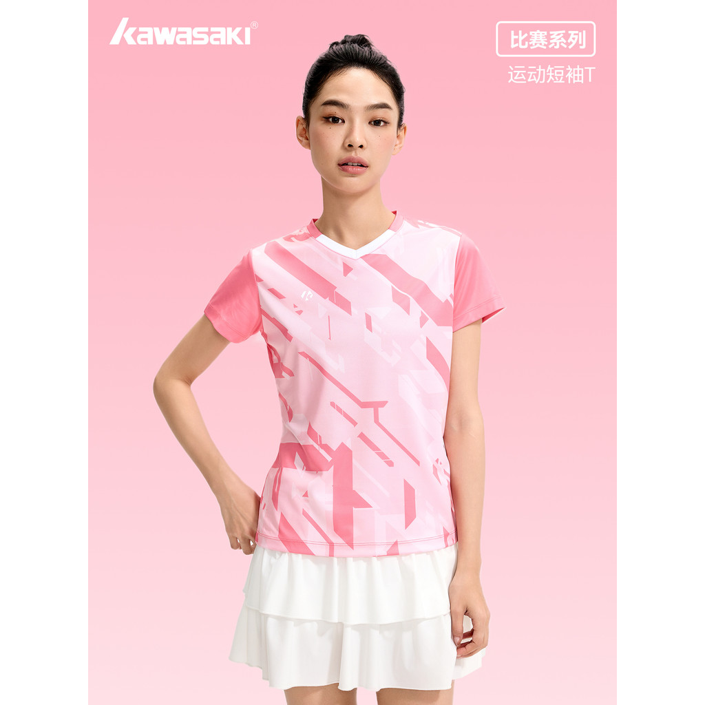 Kawasaki kawasaki Badminton Jersey Women Quick-Drying Breathable Sports Short-Shirt Pink Geometric