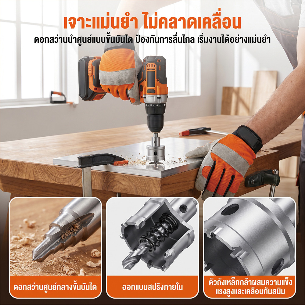 ชุดโฮลซอว์ TCT 6 ชิ้น ขนาด16-32มม. ปลายคาร์ไบด์ทังสเตน ตัดสแตนเลสโลหะเหล็กอัลลอยด์