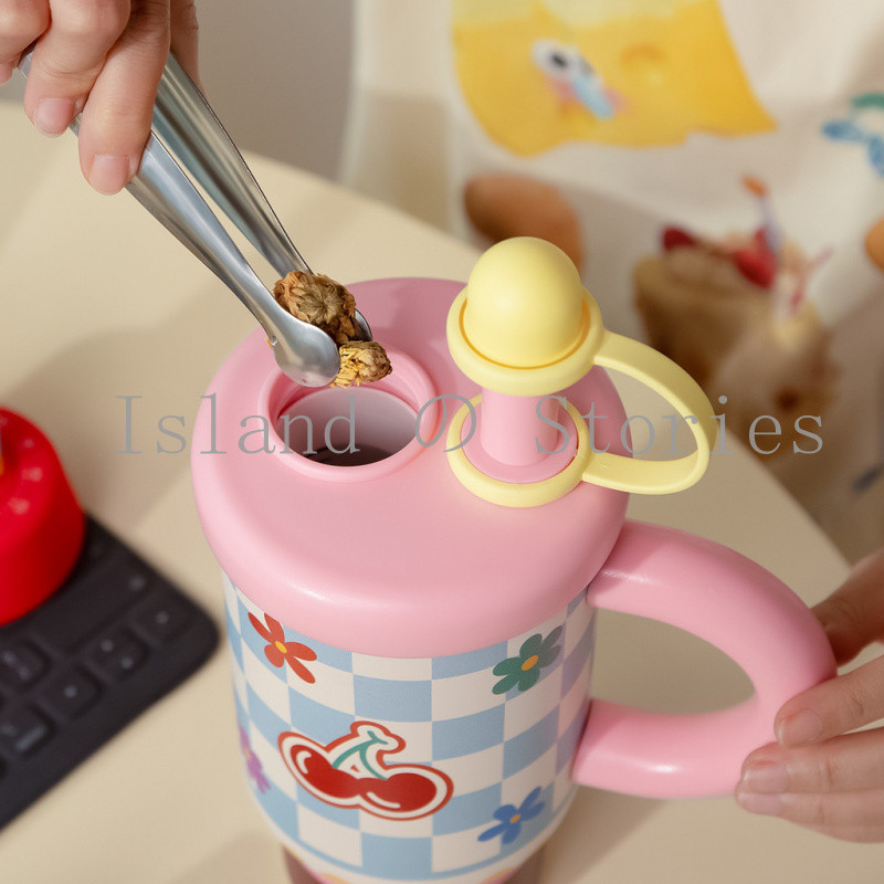 [Island Story] IG สไตล์ขายดี | ถ้วยเก็บความร้อนดอกไม้สีรุ้ง | ถ้วยฟางสแตนเลส | แบบพกพาพร้อมด้าม | ถ้