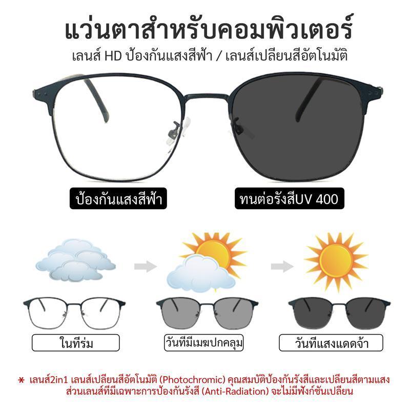 LUSEEN AG2206 แว่นตาโฟโตโครมิกป้องกันรังสี ใช้ได้ทั้งชายและหญิง ป้องกันแสงสีฟ้า แว่นตาแฟชั่นฟูลเฟรม