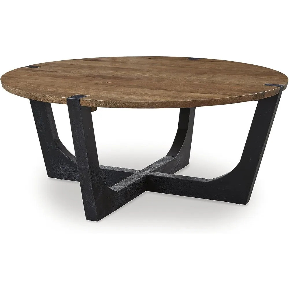 ในสต็อก Hanneforth Coffee Table, 44 W X 44 D X 19 H, Light Brown & Black