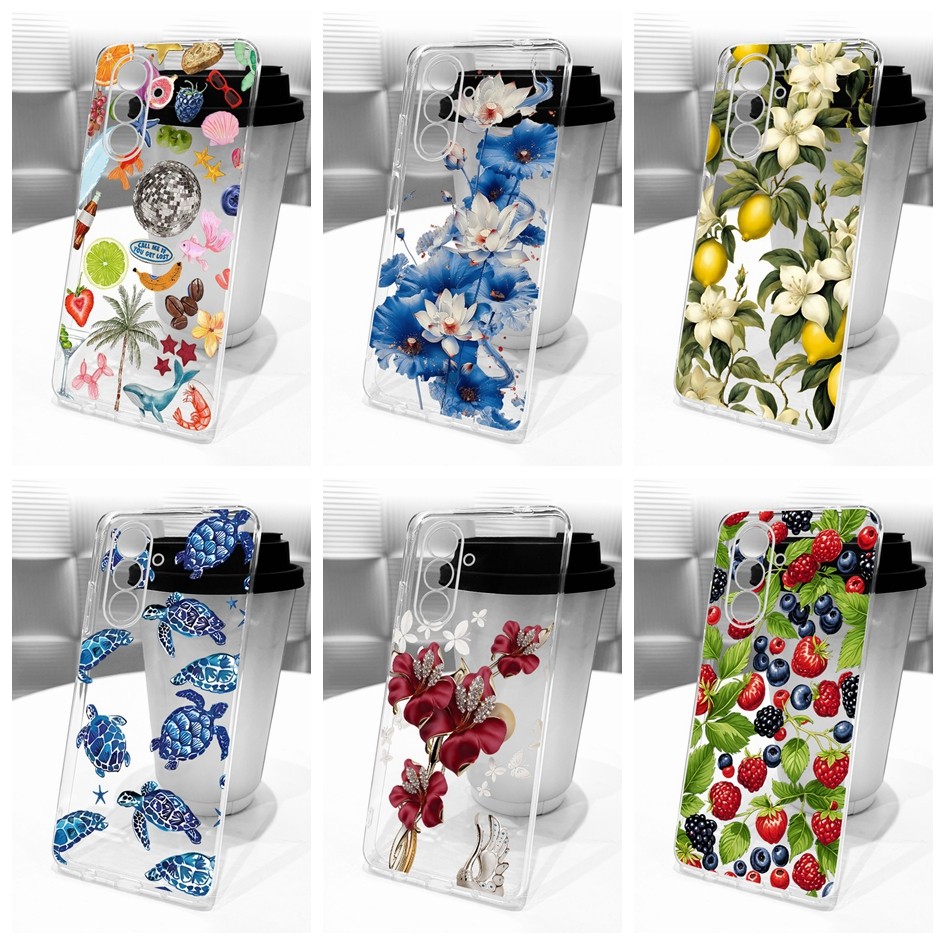 ปลอกโปร่งใสสําหรับ Samsung Galaxy A37 A57 5G กรณี SM-A376B SM-A576B ฝาครอบใหม่แฟชั่นดอกไม้มะนาวพิมพ์