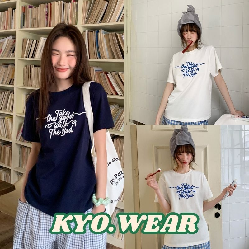 KYO 🌸【พร้อมส่ง】เรียบง่ายและมีสไตล์ เสื้อยืด ผู้หญิง พิมพ์ลาย "THE BAND" ผ้าCOTTON โคตรนุ่ม OVERSIZE ส่งจากไทย