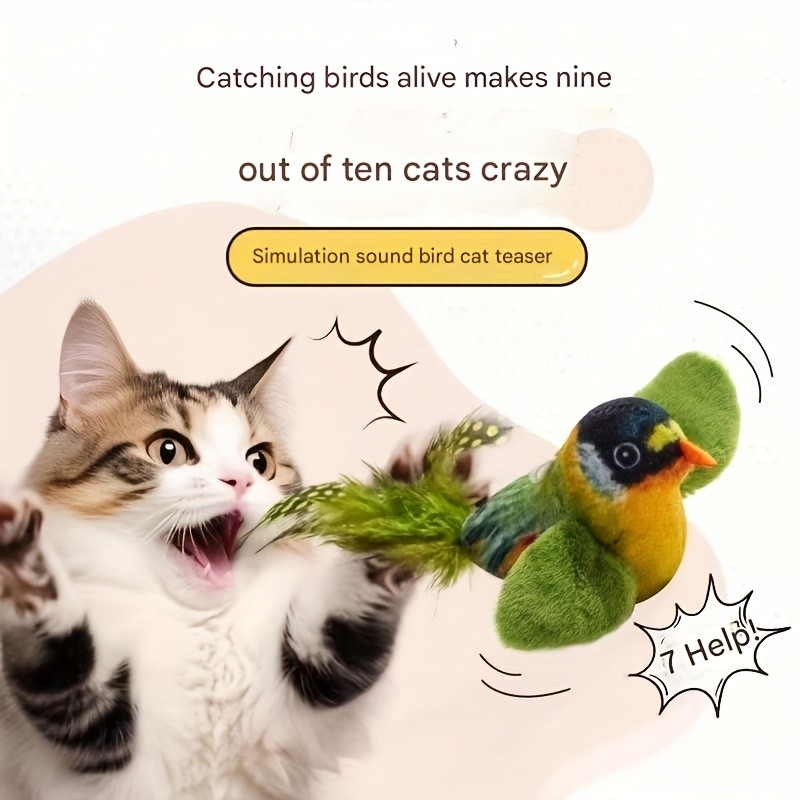 Interactive Plush Bird Teasing ของเล่นแมวกรีดร้องที่สมจริงจําลอง Feather Fluffy Feather Stick Handmade เที่ยวบินออกแบบเหมาะสําหรับแมวทั้งหมด