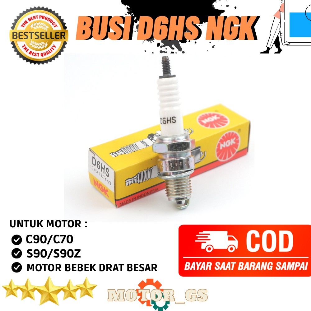 หัวเทียน NGK D6HS / D6HA ดั้งเดิมสําหรับ Honda C90 S90Z C70 สําหรับรถจักรยานยนต์ใต้กระดูกเกลียวขนาดใ
