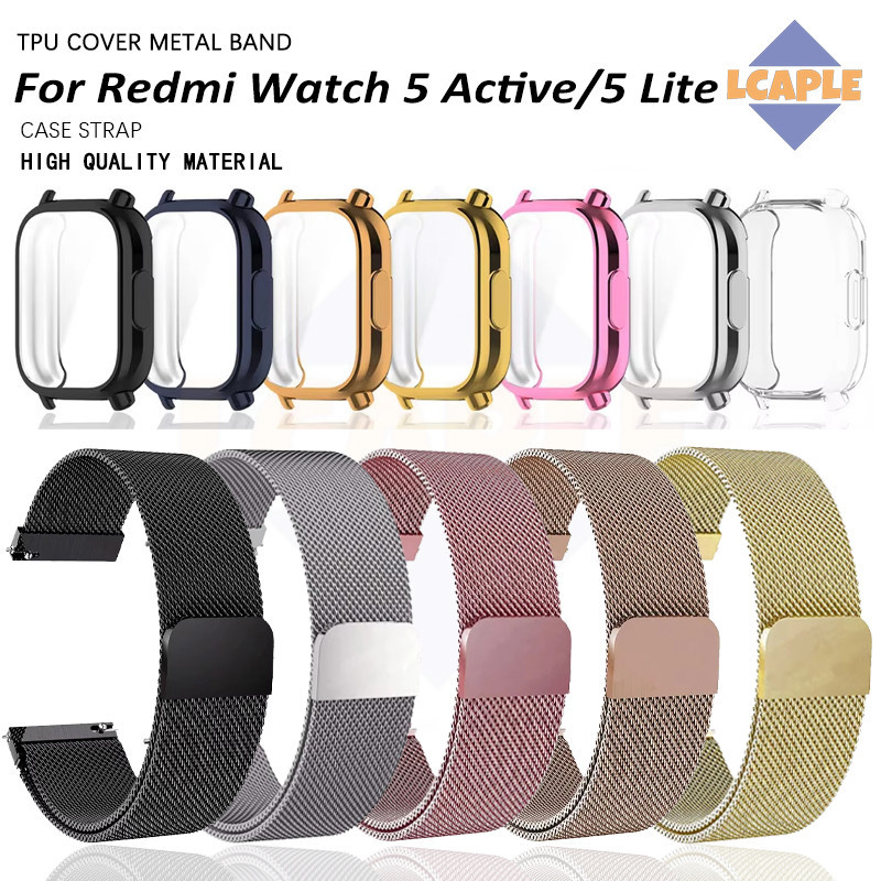 กรณีป้องกัน Gores TPU สายรัดโลหะลูปมิลาน 22 มม. สำหรับนาฬิกา for Smartwatch Redmi 5 Active / 5 Lite ครอบคลุมวงสแตนเลส