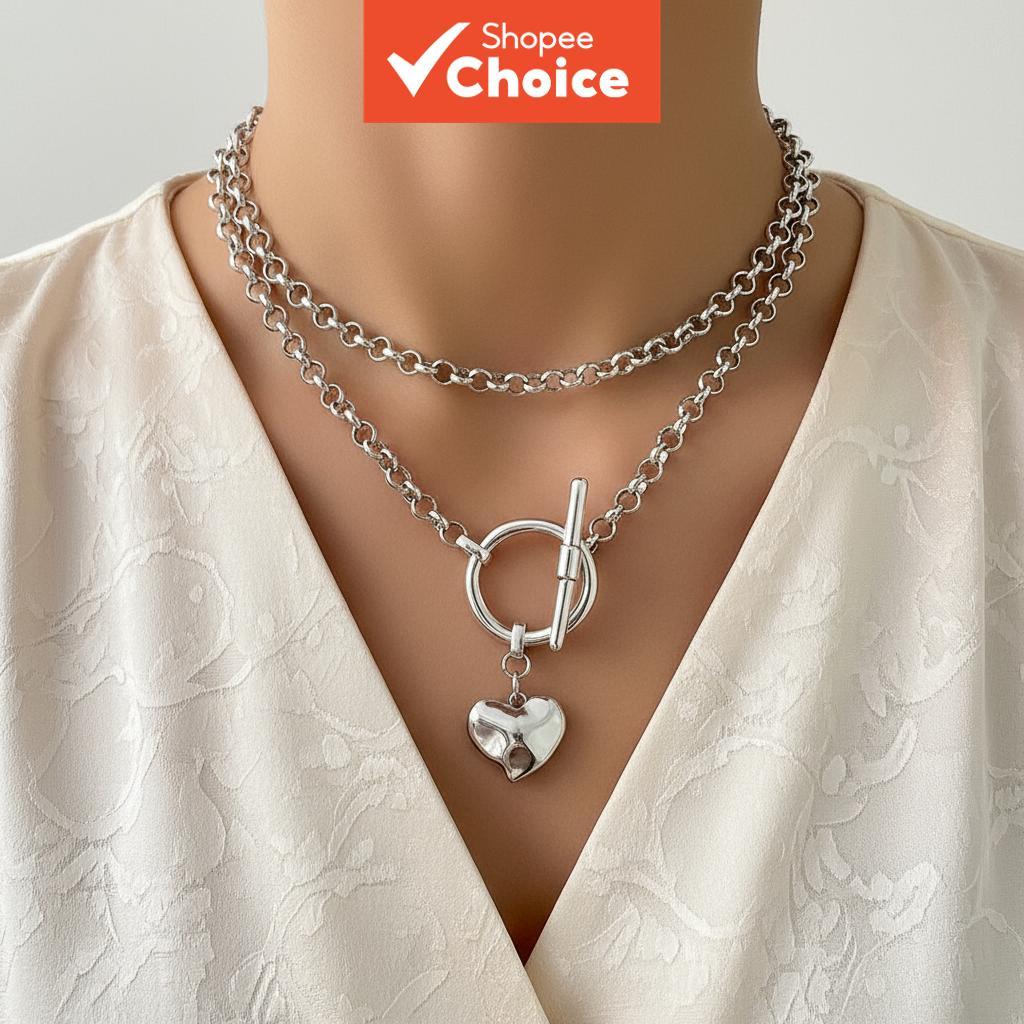 สร้อยคอจี้โลหะผสมรูปหัวใจแบบ OT สําหรับผู้หญิงวินเทจ 1 ชิ้น