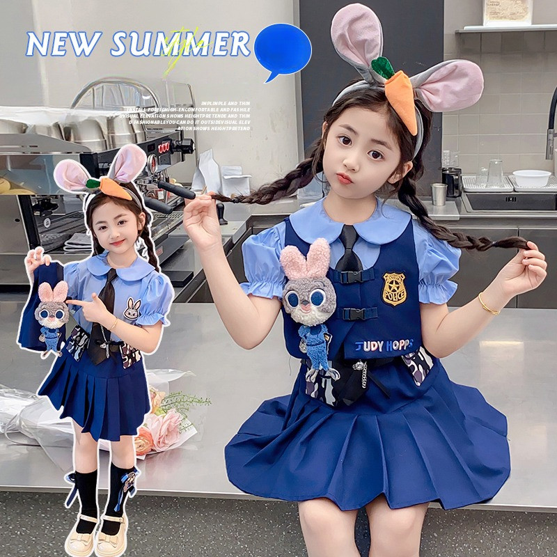 คุณภาพสูงเครื่องแต่งกาย Bunny Officer ชุด 3 ชิ้น ชุดคอสเพลย์ Disney สําหรับเด็ก Judy JK กระโปรง Zootopia ชุดธีม