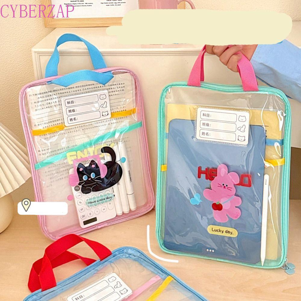 CYBERZAP Test Paper Storage Bag, Rabbit Transparent Cartoon File Bag, Cute Bear Zipper Pouch Multifu