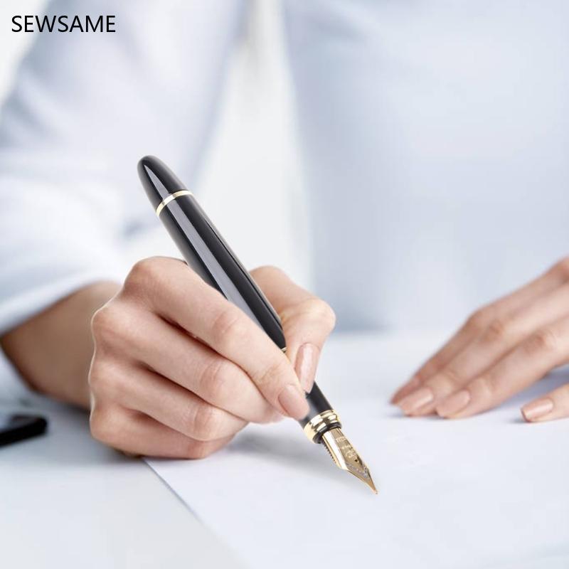 SEWSAME Jinhao X450 Black Medium Nib Gold Trim Fountain Pen