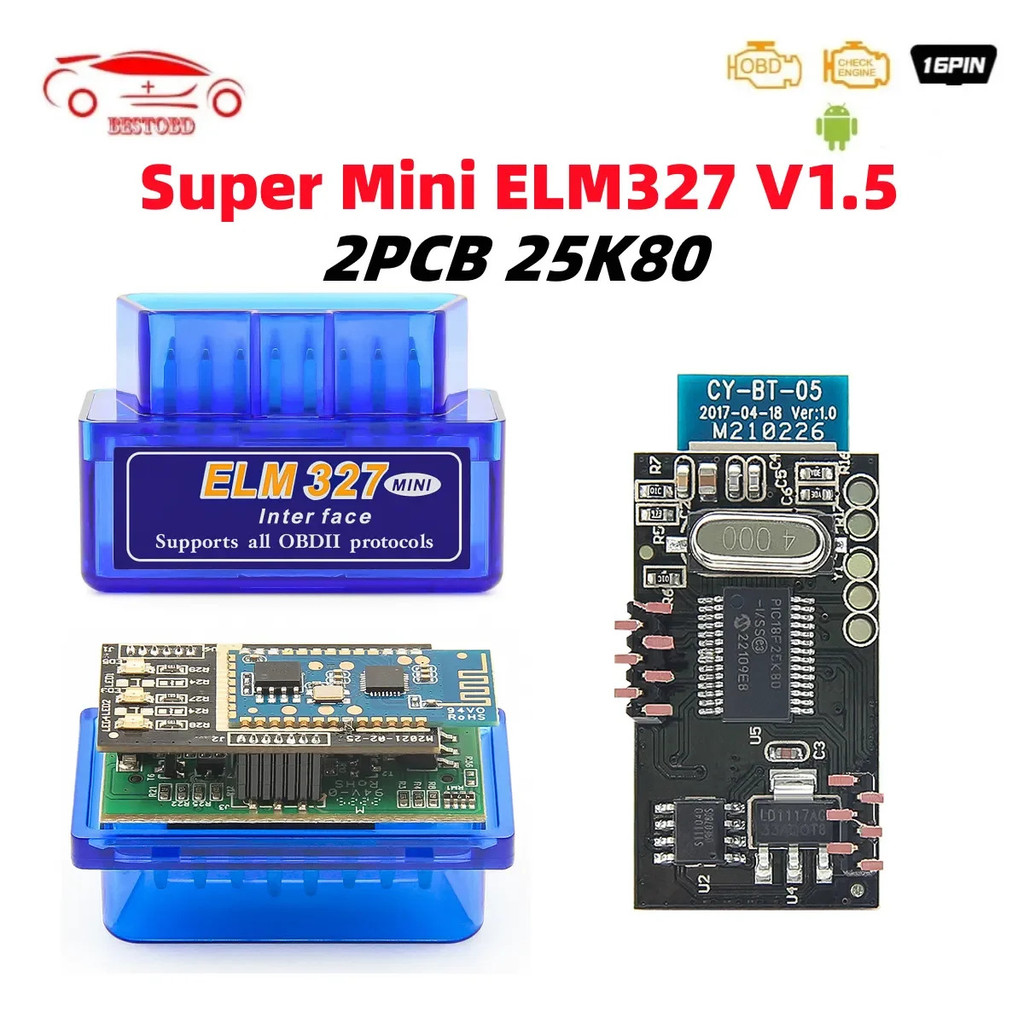 Elm327 V1.5 Obd2 Bluetooth2.0 Pic18f25k80 เครื่องสแกนเนอร์อัตโนมัติสําหรับ Android Code Reader Obd 2