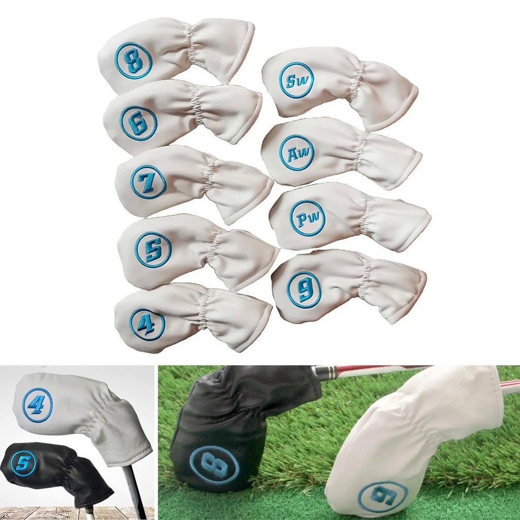 9 Pcs/Set Golf Headcovers For Iron Set Clubs Blue Red White Black Color Waterproof PU Golf Iron Cove